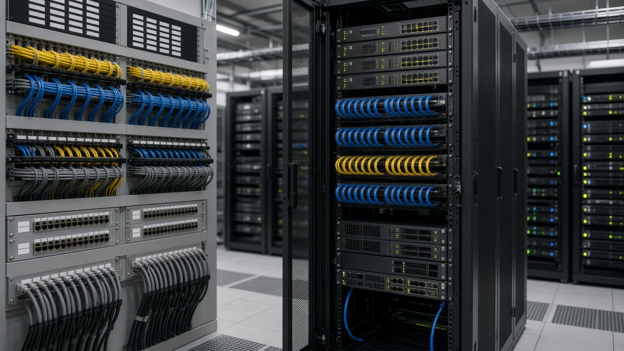 Structured cabling and network racks installed in a commercial site